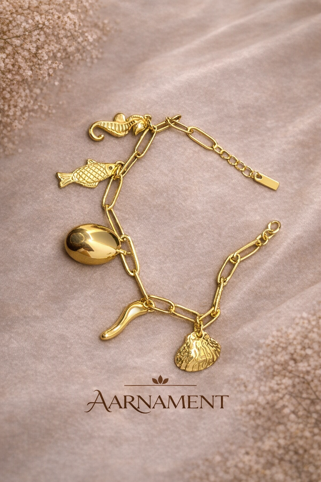 Gold Charm Chain Bracelet with Round Pendant