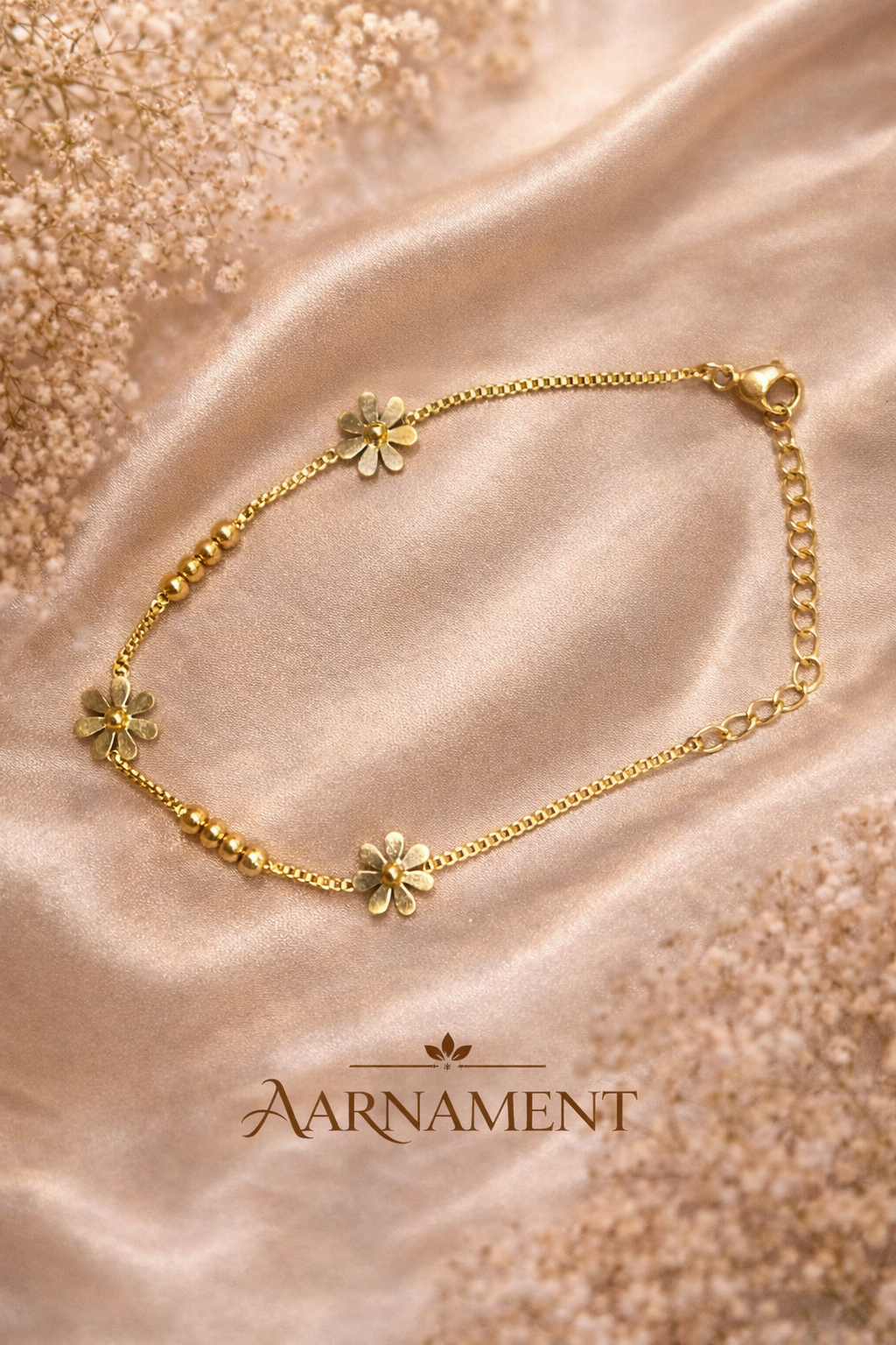 Gold Floral Station Chain Bracelet