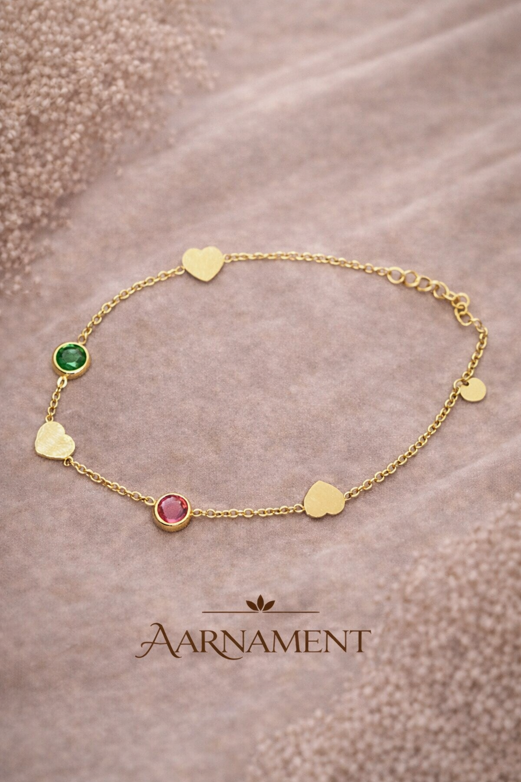 Gold Heart Charm Bracelet with Multicolor Stones