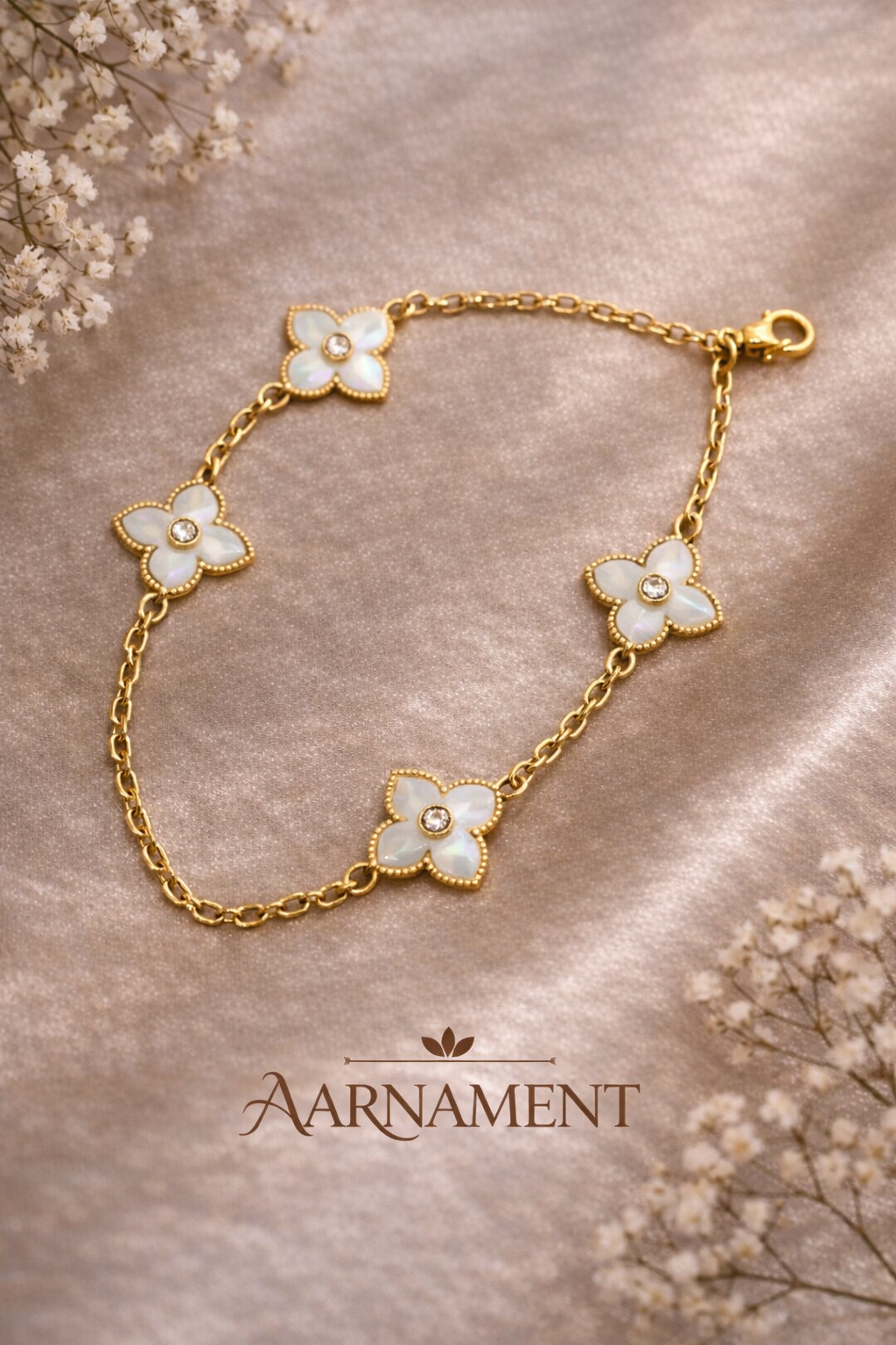 Gold Mother of Pearl Clover Bracelet
