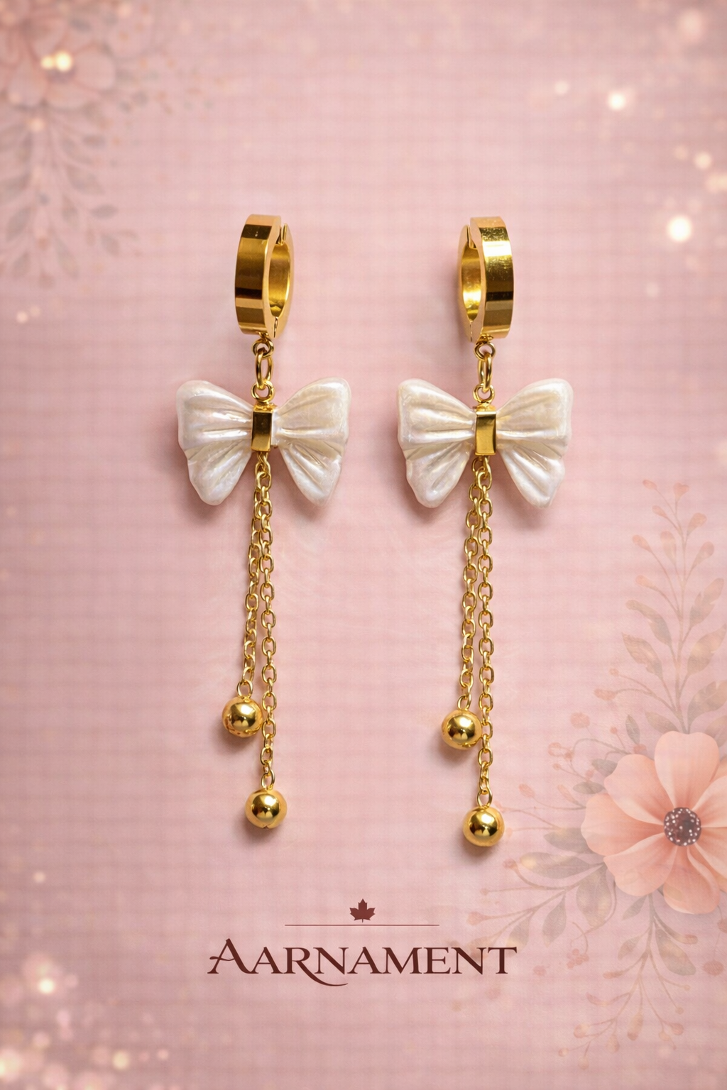 Bow Pearl Chain Drop Earrings