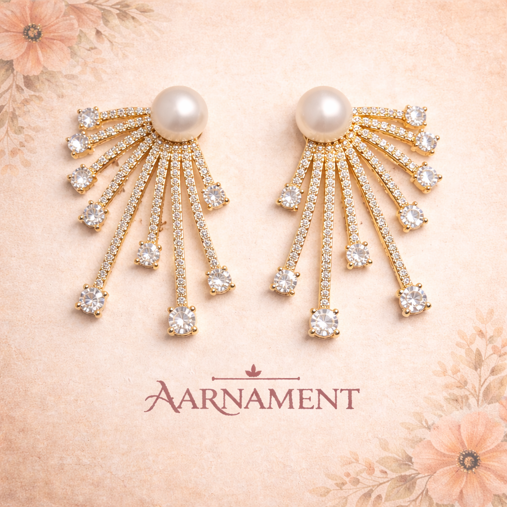 Pearl Fan Crystal Earrings