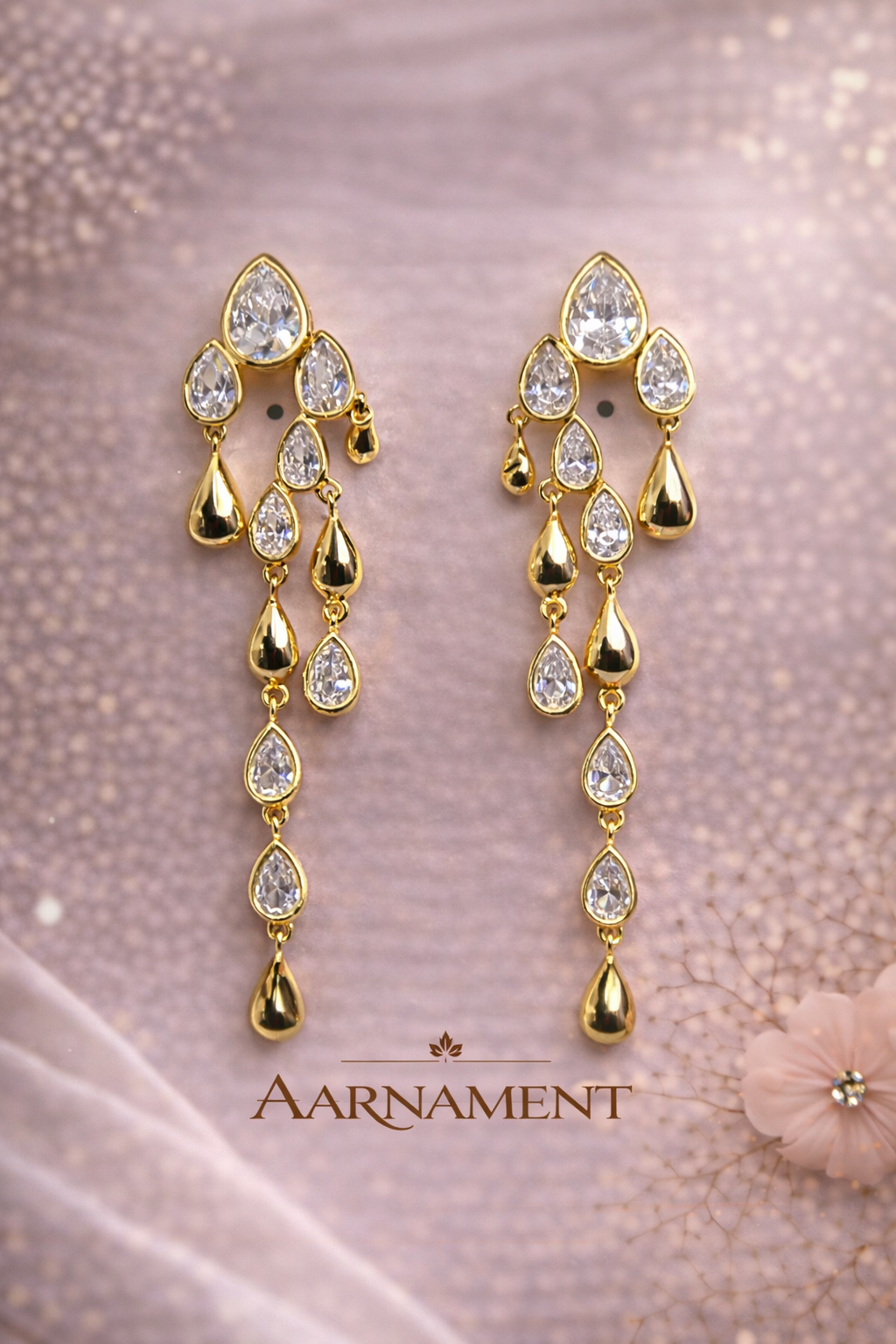 Crystal Leaf Chain Drop Earrings