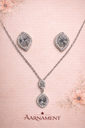 Silver Halo Pendant Jewelry Set