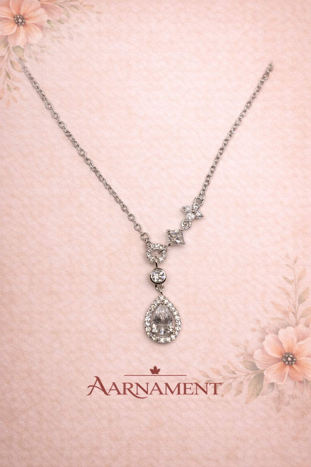 Crystal Floral Drop Necklace