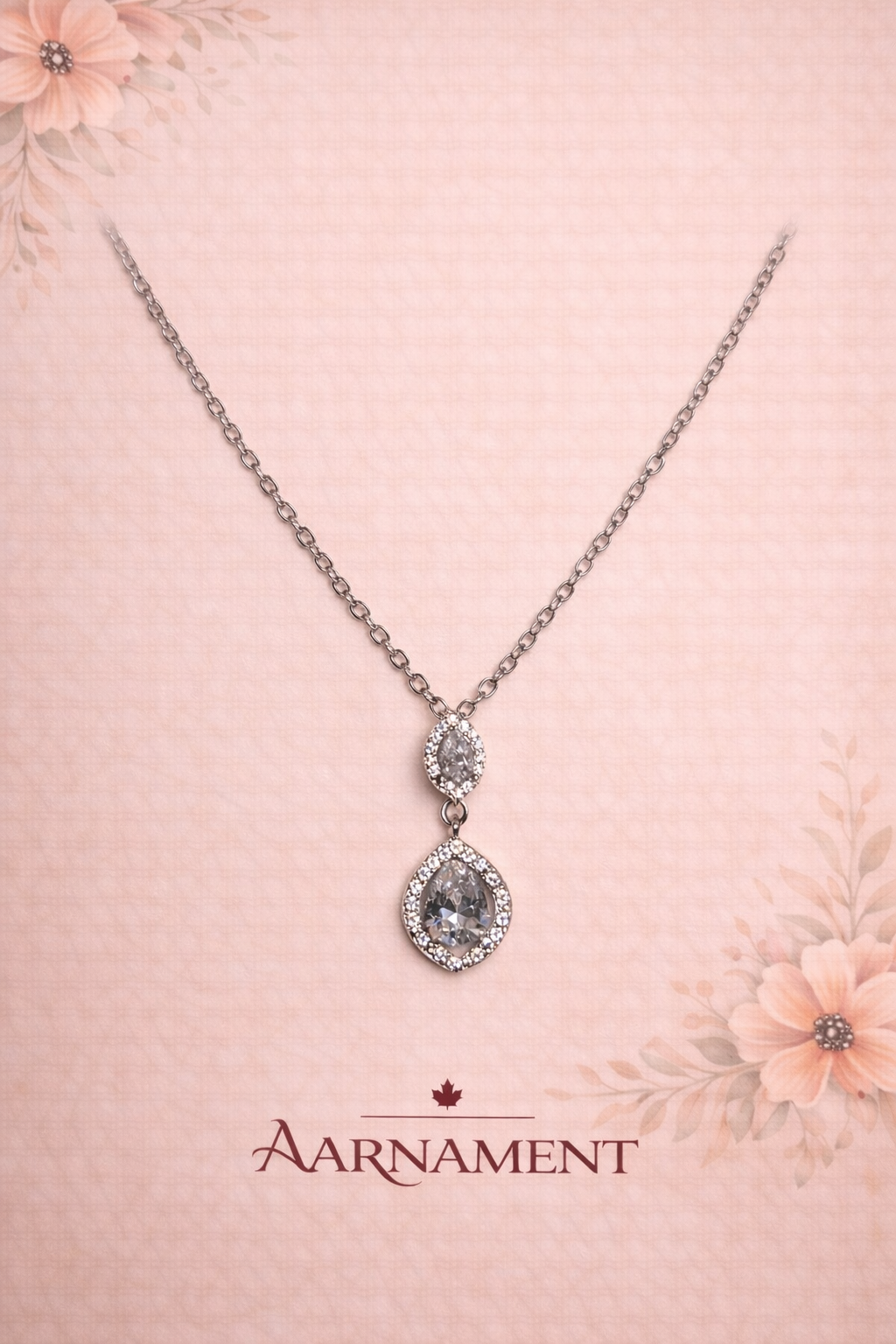 Vintage Silver Crystal Pendant Necklace
