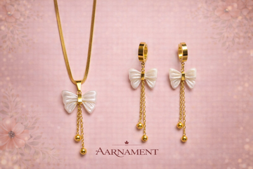 Pearl Bow Necklace & Earrings Set