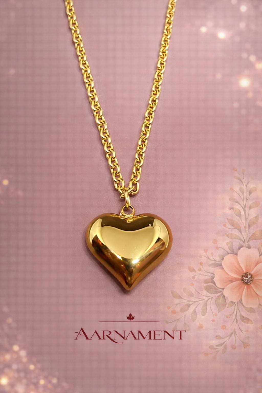 Puffy Gold Heart Pendant Necklace